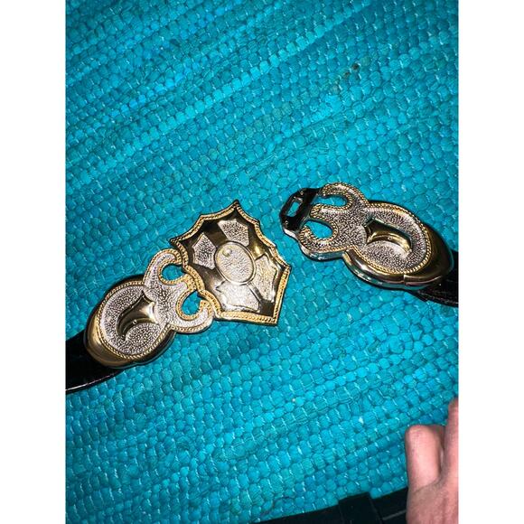 VINTAGE ALEXIS KIRK DESIGNER ALLIGATOR GOLD SILVER BUCKLE ADJUSTABLE SIZE BELT main image 11